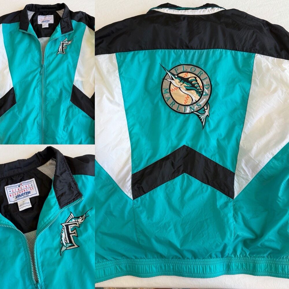 Vintage 90s MLB Florida Marlins Starter Windbreaker Jacket Large Baseball